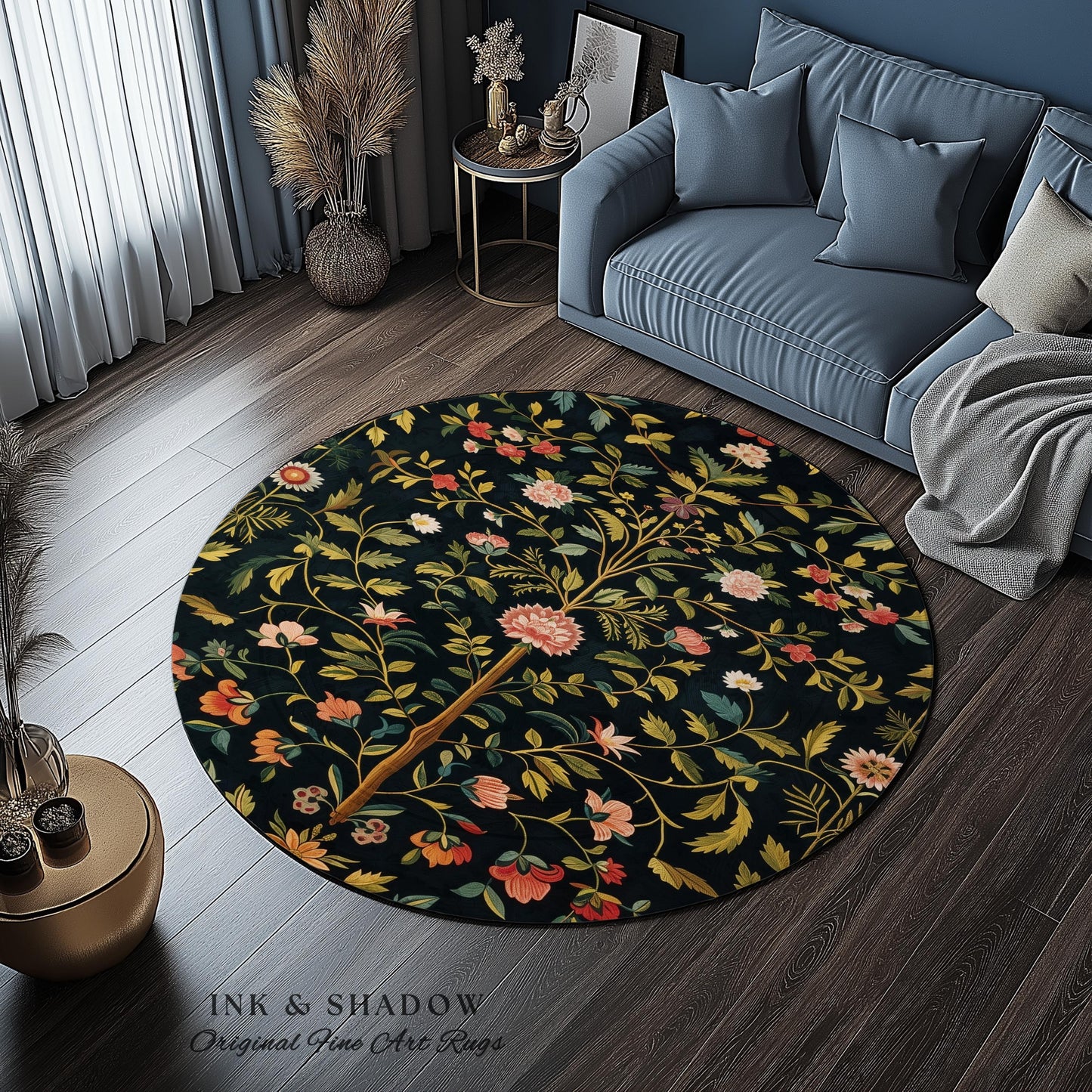 Boho Scandinavian Floral Area Rug | Wildflower Aesthetic Danish Pastel Home Decor Rustic Housewarming Gift Dark Academia Bedroom Folklore |