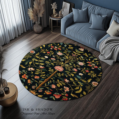 Boho Scandinavian Floral Area Rug | Wildflower Aesthetic Danish Pastel Home Decor Rustic Housewarming Gift Dark Academia Bedroom Folklore |