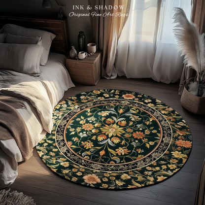 Dark Floral Living Room Rug | Wildflower Aesthetic Ornate Gothic Home Decor Rustic Boho Housewarming Gift Dark Academia Bedroom Folklore Art