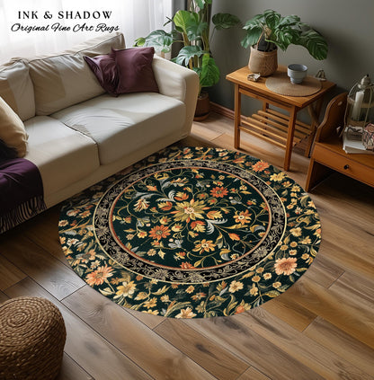 Dark Floral Living Room Rug | Wildflower Aesthetic Ornate Gothic Home Decor Rustic Boho Housewarming Gift Dark Academia Bedroom Folklore Art