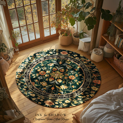 Dark Floral Living Room Rug | Wildflower Aesthetic Ornate Gothic Home Decor Rustic Boho Housewarming Gift Dark Academia Bedroom Folklore Art