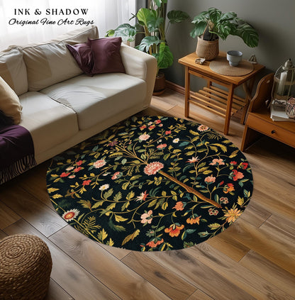 Boho Scandinavian Floral Area Rug | Wildflower Aesthetic Danish Pastel Home Decor Rustic Housewarming Gift Dark Academia Bedroom Folklore |