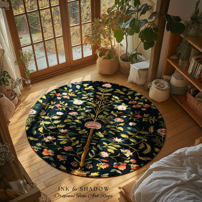 Boho Scandinavian Floral Area Rug | Wildflower Aesthetic Danish Pastel Home Decor Rustic Housewarming Gift Dark Academia Bedroom Folklore |