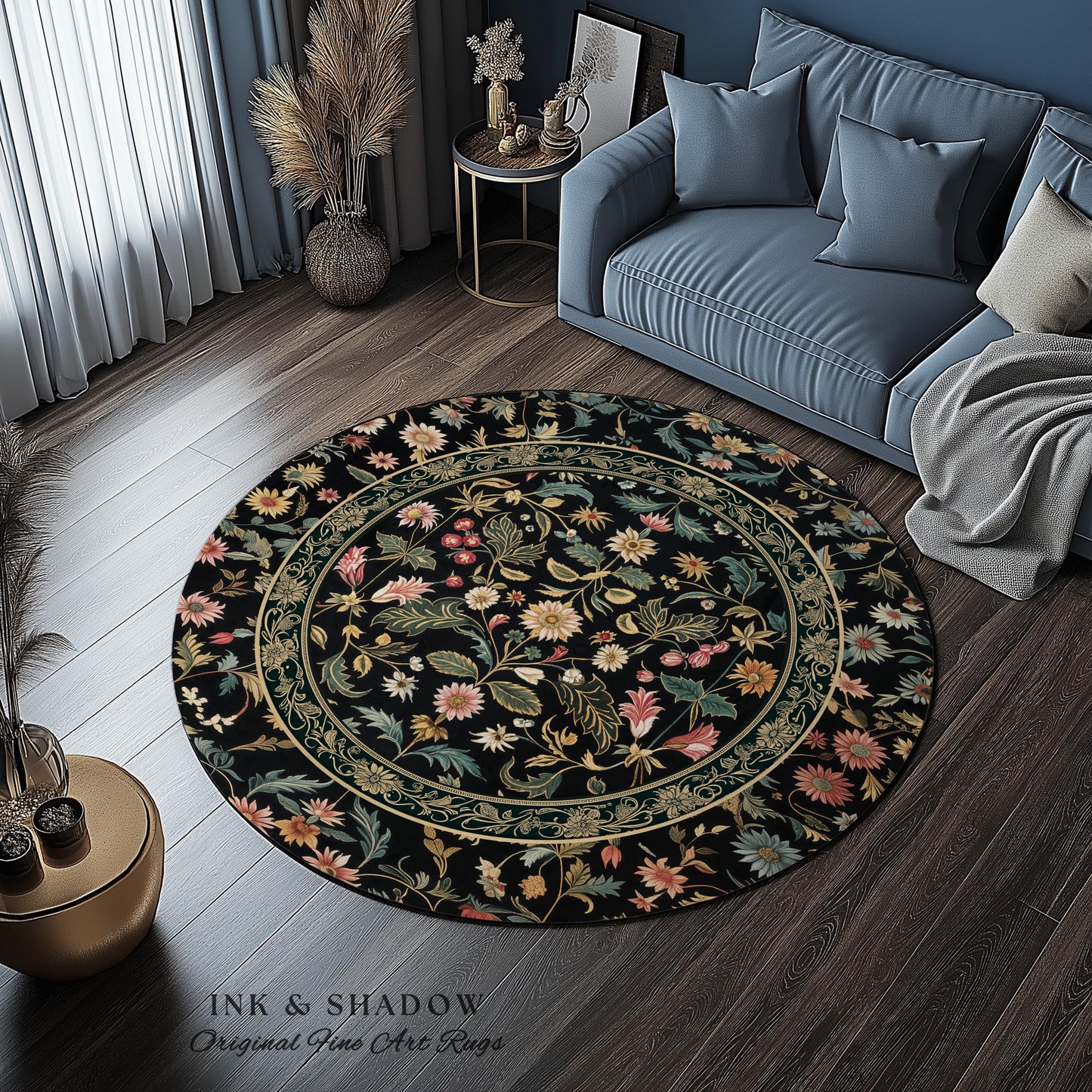 Charming Countryside Floral Field Folk Art Rug, Rustic Wildflower Botanical Cottagecore Decor Ethereal Home Victorian Garden Folklore Accent