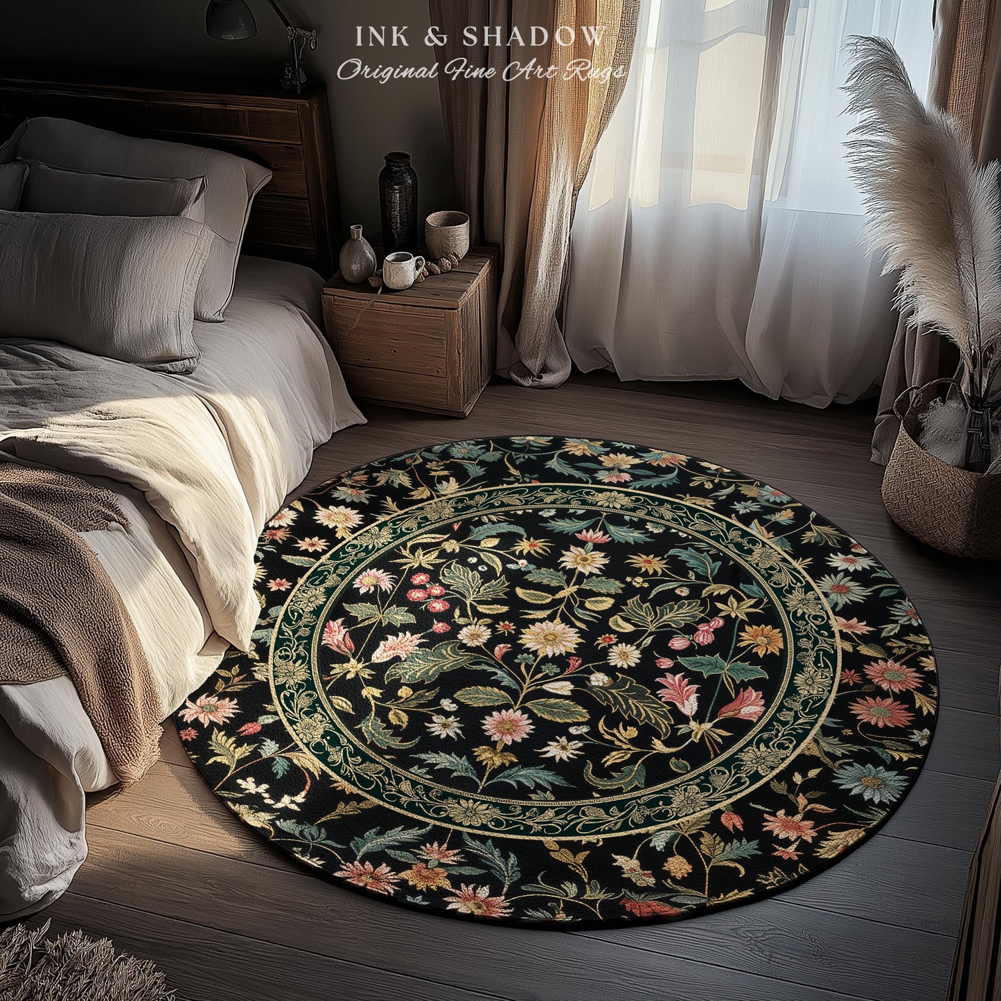 Charming Countryside Floral Field Folk Art Rug, Rustic Wildflower Botanical Cottagecore Decor Ethereal Home Victorian Garden Folklore Accent