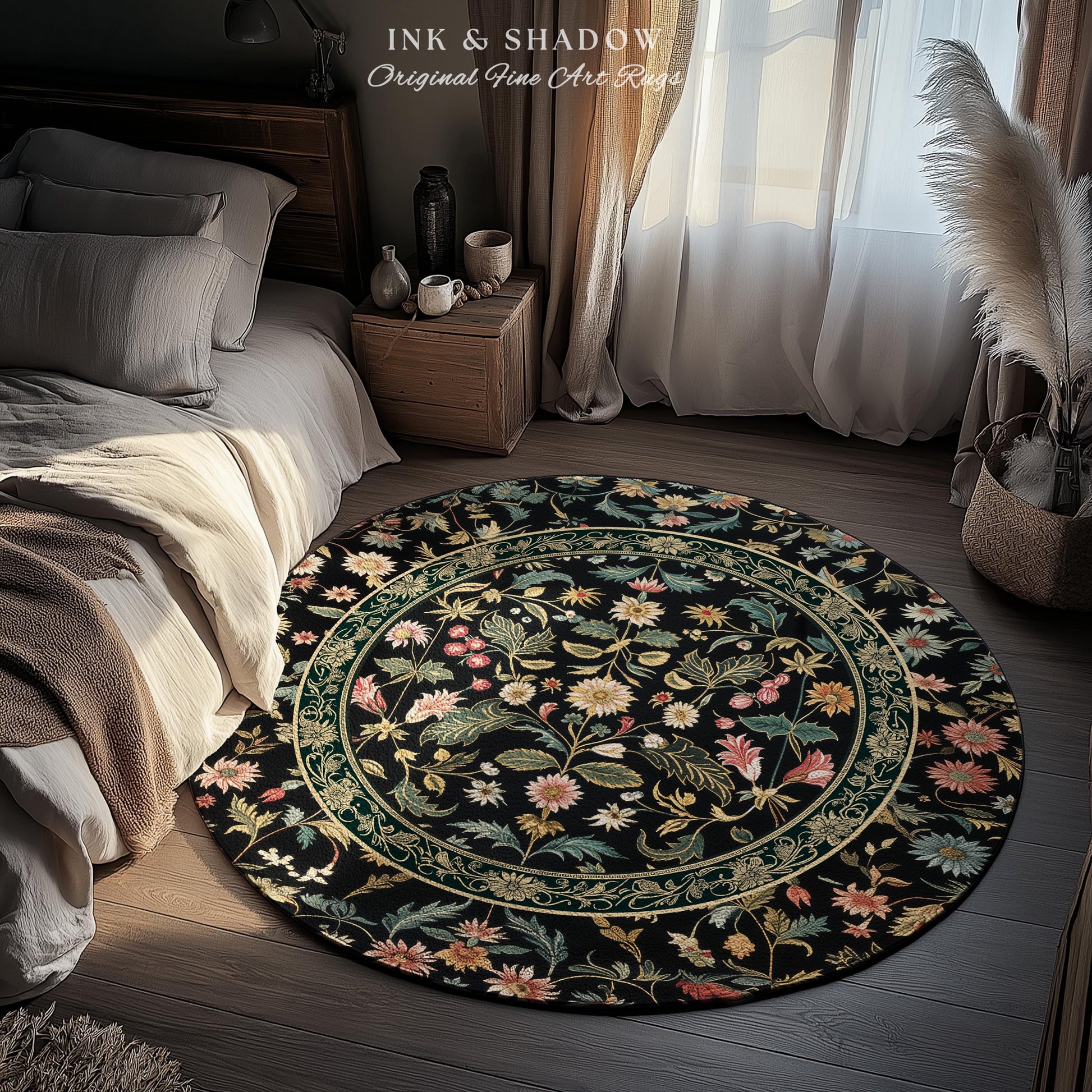 Charming Countryside Floral Field Folk Art Rug, Rustic Wildflower Botanical Cottagecore Decor Ethereal Home Victorian Garden Folklore Accent