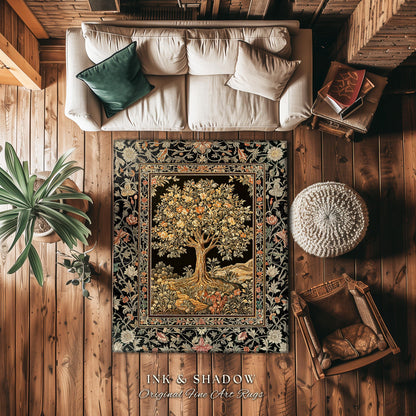Muted Tones Eclectic Tree of Life Rug | Rustic Bohemian Aesthetic Decor Nature Inspired Bedroom Accent Rug Enchanted Cottagecore Fairycore