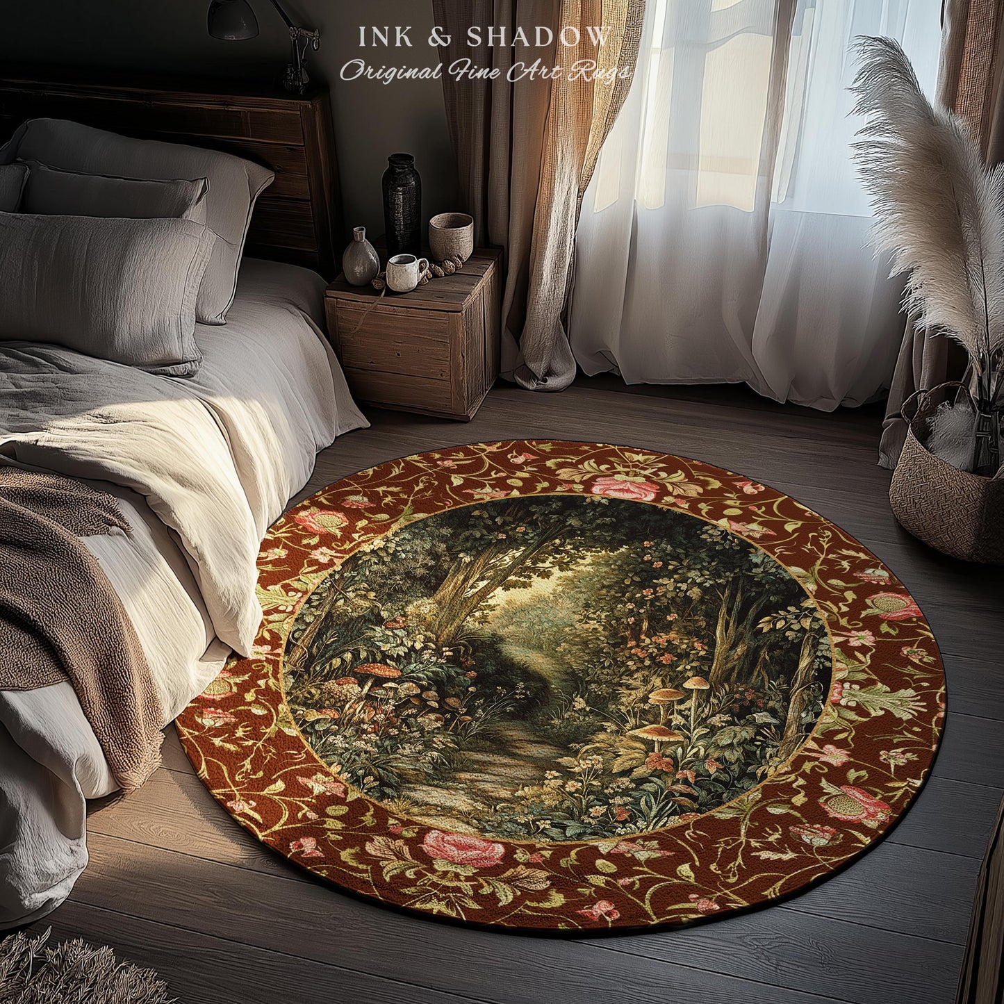 Fairy Ethereal Forest Round Area Rug | Mystic Dark Academia Folklore Inspired Fairy Aesthetic Home Accent Rug Magical Dark Bedroom Medieval