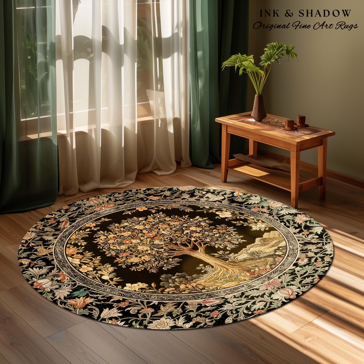 Muted Tones Eclectic Tree of Life Rug | Rustic Bohemian Aesthetic Decor Nature Inspired Bedroom Accent Rug Enchanted Cottagecore Fairycore