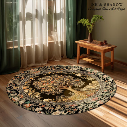 Muted Tones Eclectic Tree of Life Rug | Rustic Bohemian Aesthetic Decor Nature Inspired Bedroom Accent Rug Enchanted Cottagecore Fairycore
