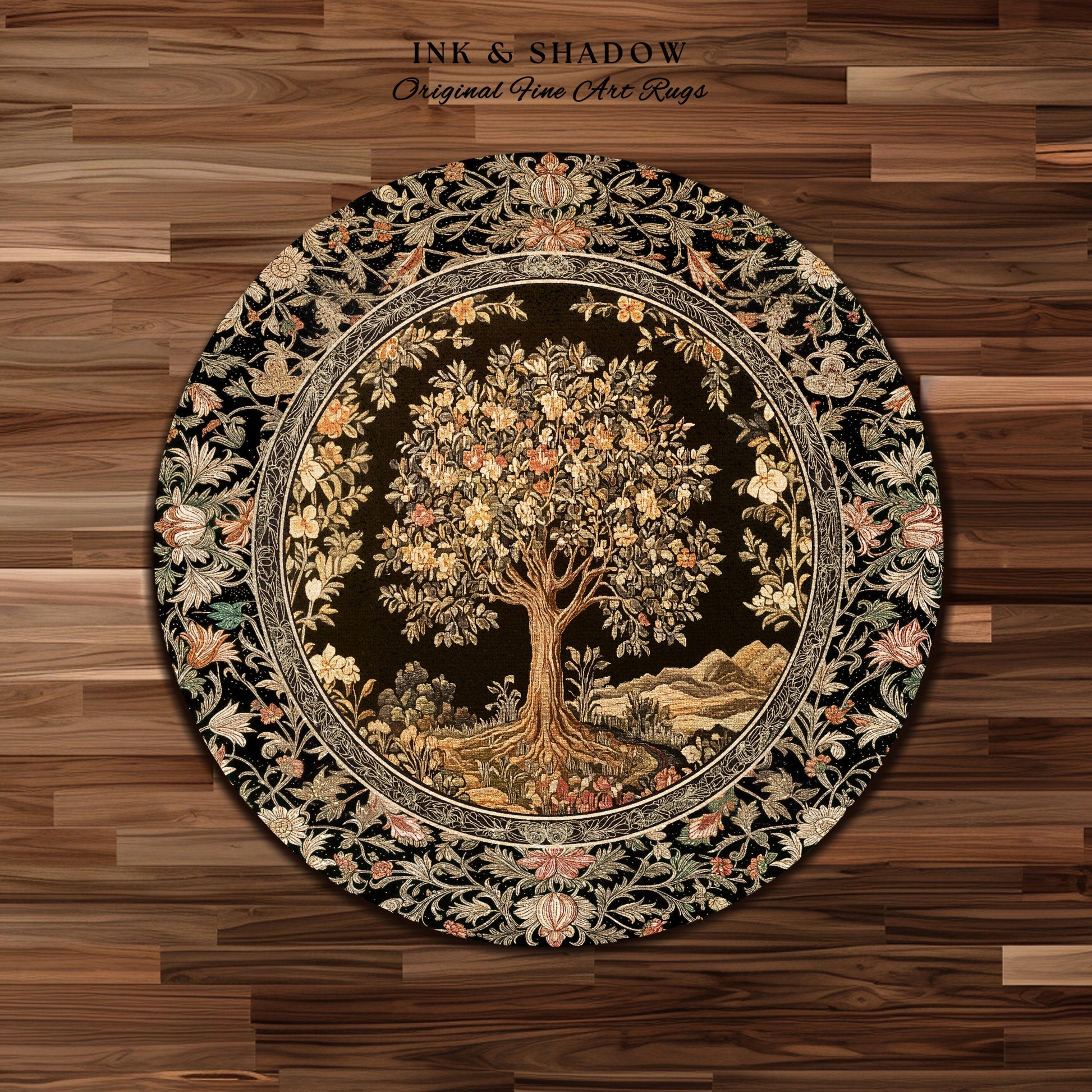 Muted Tones Eclectic Tree of Life Rug | Rustic Bohemian Aesthetic Decor Nature Inspired Bedroom Accent Rug Enchanted Cottagecore Fairycore