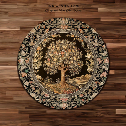 Muted Tones Eclectic Tree of Life Rug | Rustic Bohemian Aesthetic Decor Nature Inspired Bedroom Accent Rug Enchanted Cottagecore Fairycore