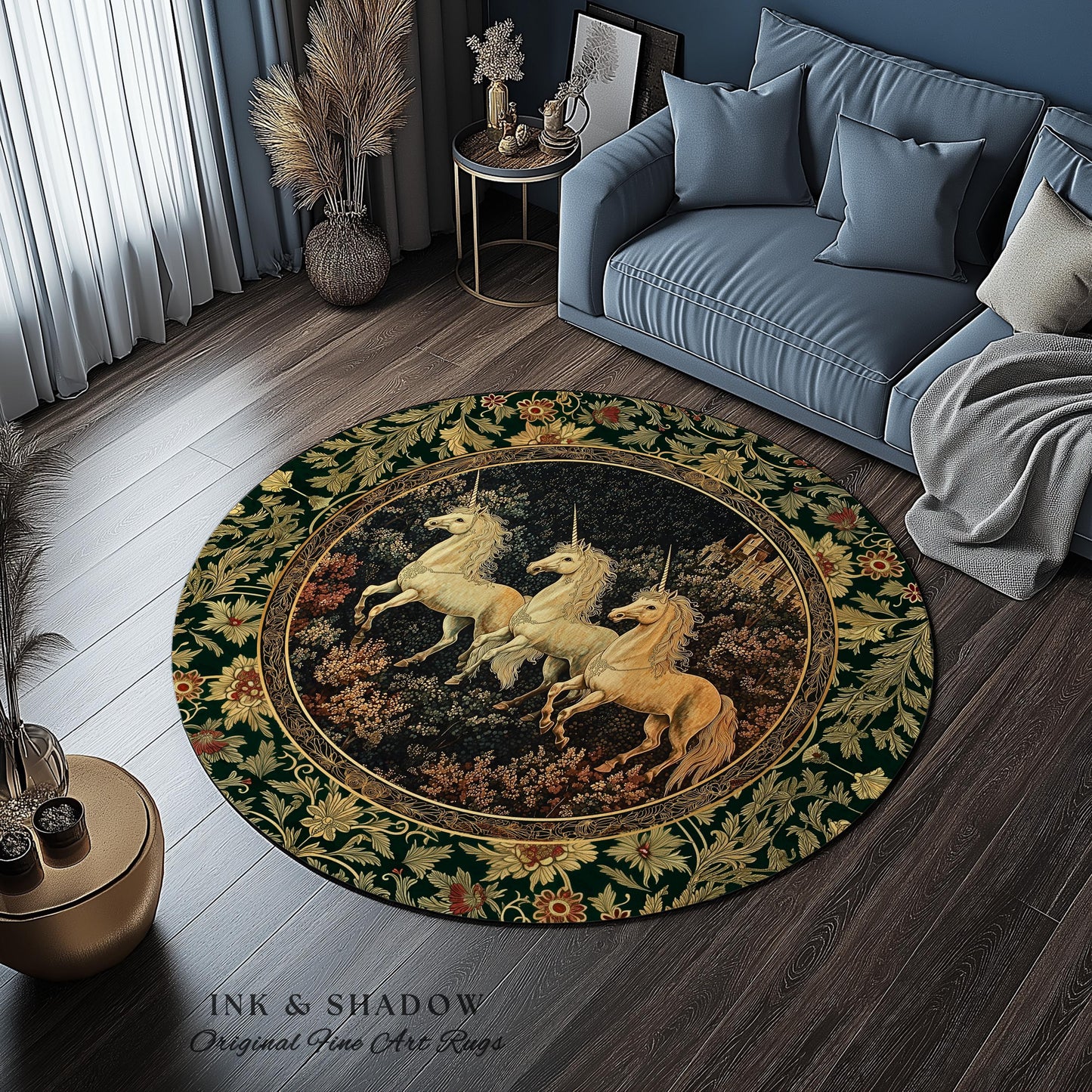 Fairytale Theme Moonlit Ethereal Rug | Unicorn Royalcore Accent Rug Castle Aesthetic Dreamy Bedroom Baroque Home Accent Gothic Art Area Rug