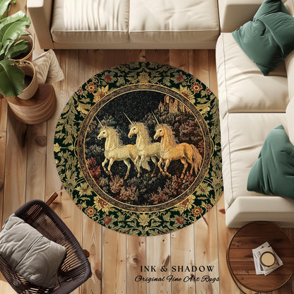 Fairytale Theme Moonlit Ethereal Rug | Unicorn Royalcore Accent Rug Castle Aesthetic Dreamy Bedroom Baroque Home Accent Gothic Art Area Rug