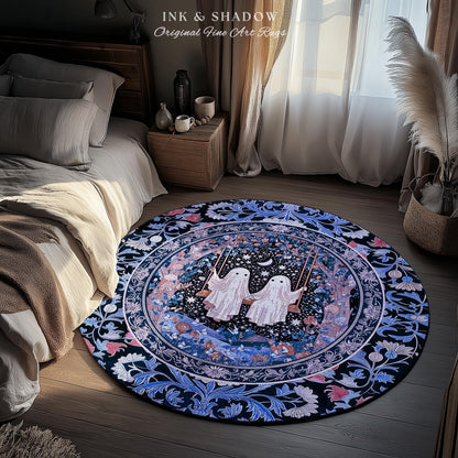 Midnight Magic Ghosts Area Rug | Enchanted Forest Bedroom Moody Accent Pastel Folklore-Inspired Whimsigoth Halloween Style Romantic Decor |