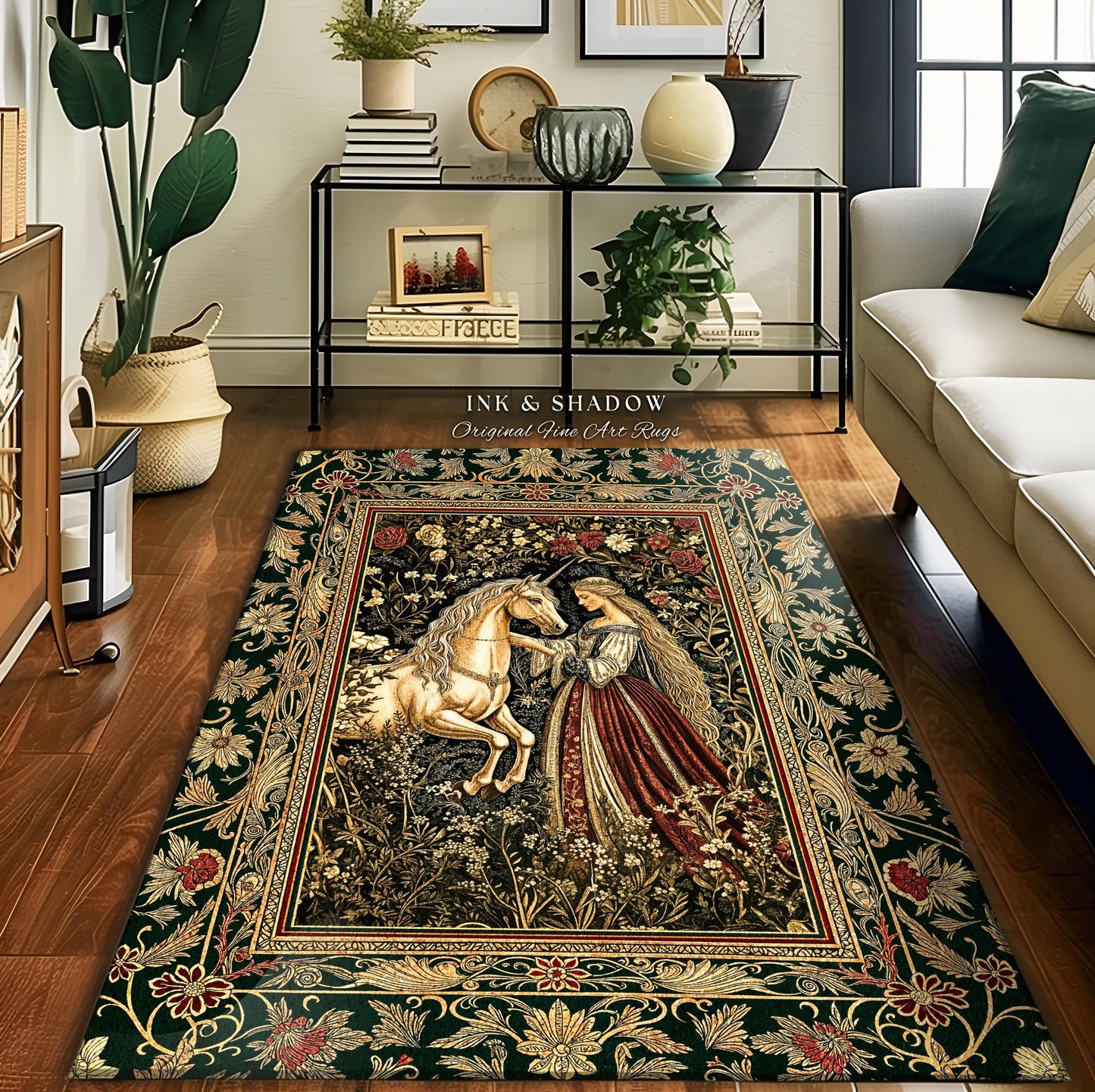 Renaissance Fairytale Floral Accent Rug | Baroque Cottagecore Aesthetic Literary Goth Home Accent Regal Princesscore Bedroom Decor Medieval