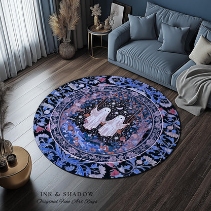 Midnight Magic Ghosts Area Rug | Enchanted Forest Bedroom Moody Accent Pastel Folklore-Inspired Whimsigoth Halloween Style Romantic Decor |