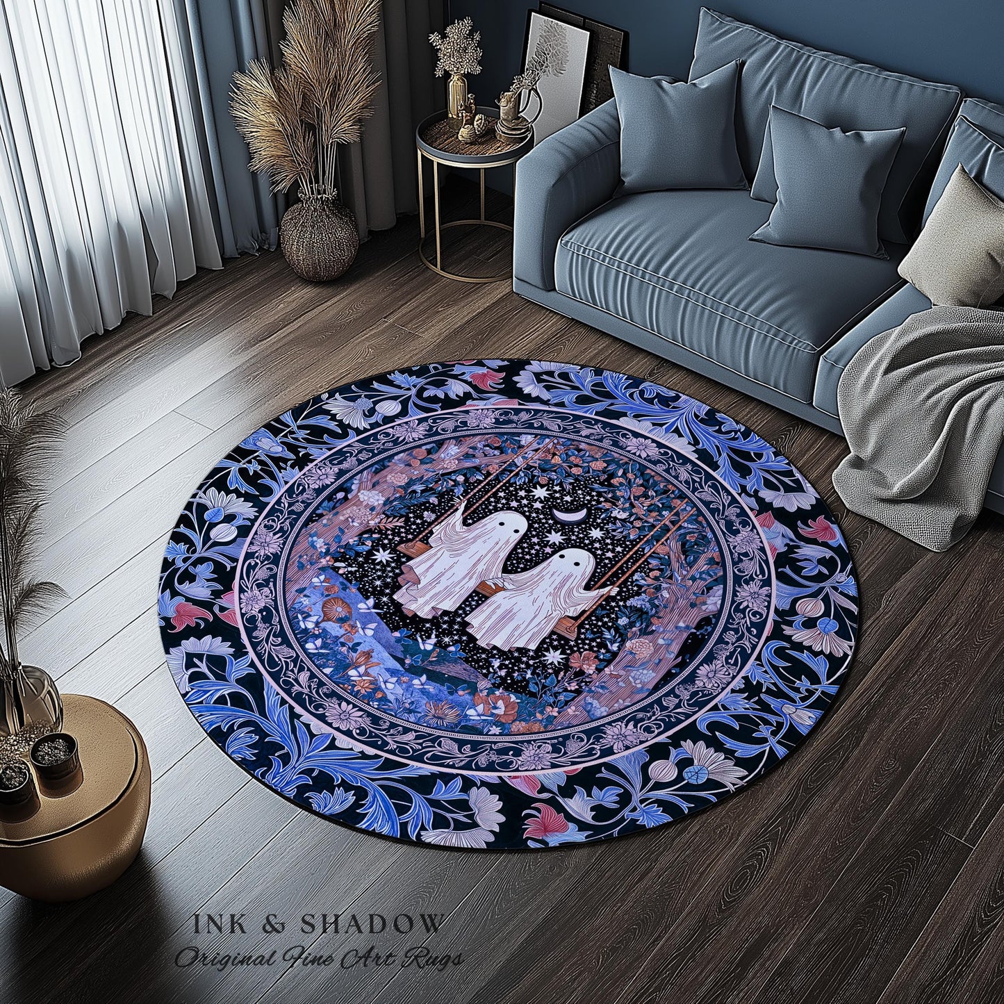 Midnight Magic Ghosts Area Rug | Enchanted Forest Bedroom Moody Accent Pastel Folklore-Inspired Whimsigoth Halloween Style Romantic Decor |