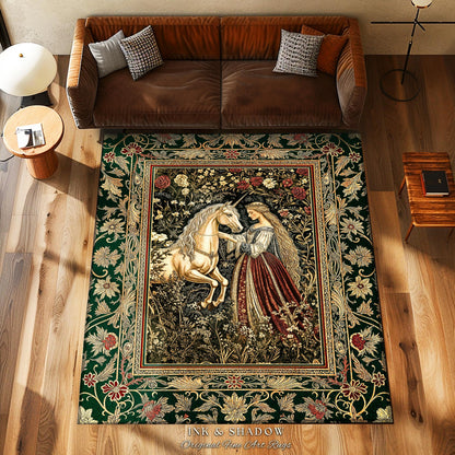 Renaissance Fairytale Floral Accent Rug | Baroque Cottagecore Aesthetic Literary Goth Home Accent Regal Princesscore Bedroom Decor Medieval