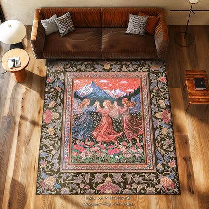 Enchanted Meadow Angel Rug | Ethereal Dreamy Bohemian Cottagecore Light Academia Mystic Folklore Bedroom Pastel Whimsical Decor Whimsigoth