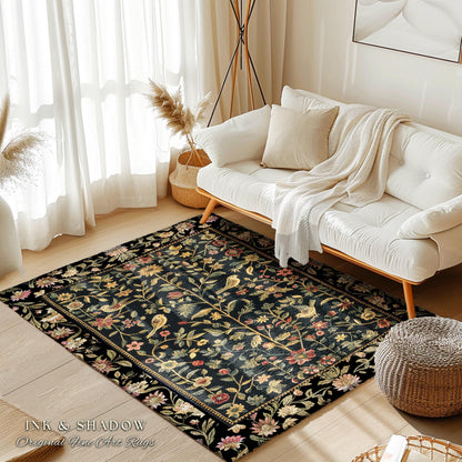 Folklore Aesthetic Area Rug | Spring Wildflower Aesthetic Living Room Gothic Home Decor Rustic Housewarming Gift Dark Academia Bedroom Flora