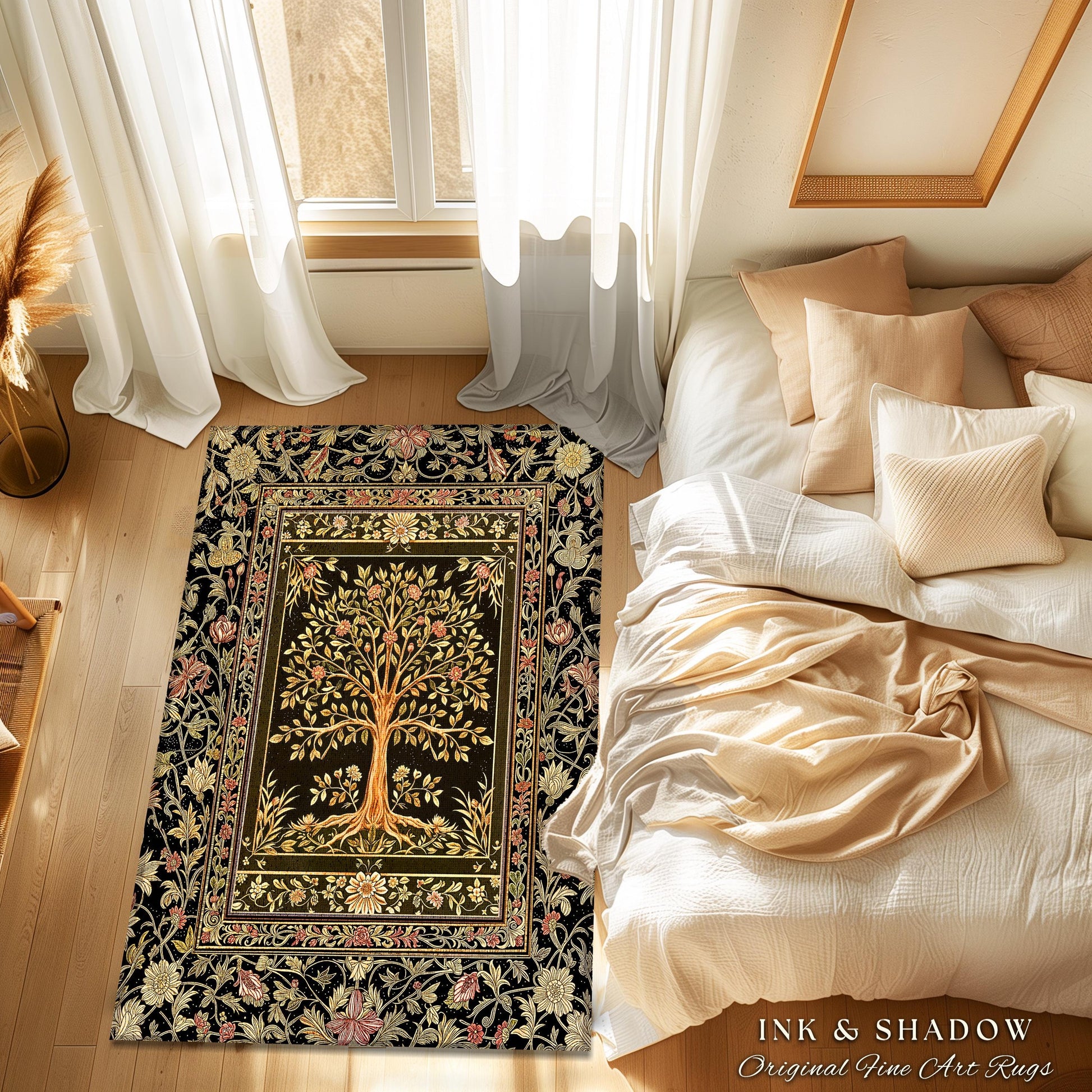 Baroque Forest Whimsical Accent Rug | Ornate Botanical Design Gothic Cottagecore Decor Romantic Fairycore Vintage Floral Bedroom Carpet |