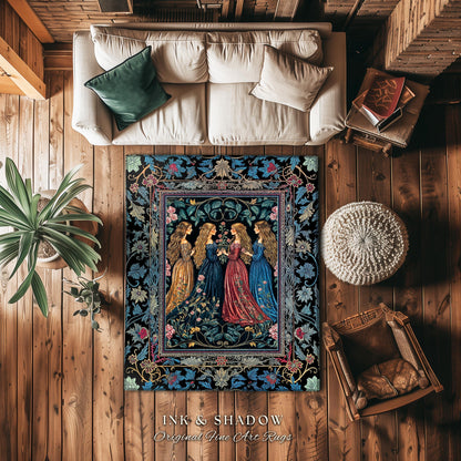 Wiccan Witchcraft Moody Area Rug | Whimsigothic Dark Fairytale Gothic Renaissance Botanical Magic Medieval Bedroom Decor Witchcraft Carpet |