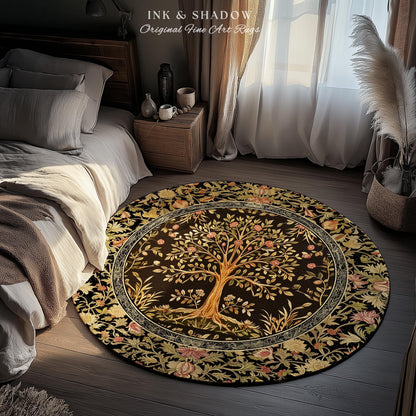 Baroque Forest Whimsical Accent Rug | Ornate Botanical Design Gothic Cottagecore Decor Romantic Fairycore Vintage Floral Bedroom Carpet |