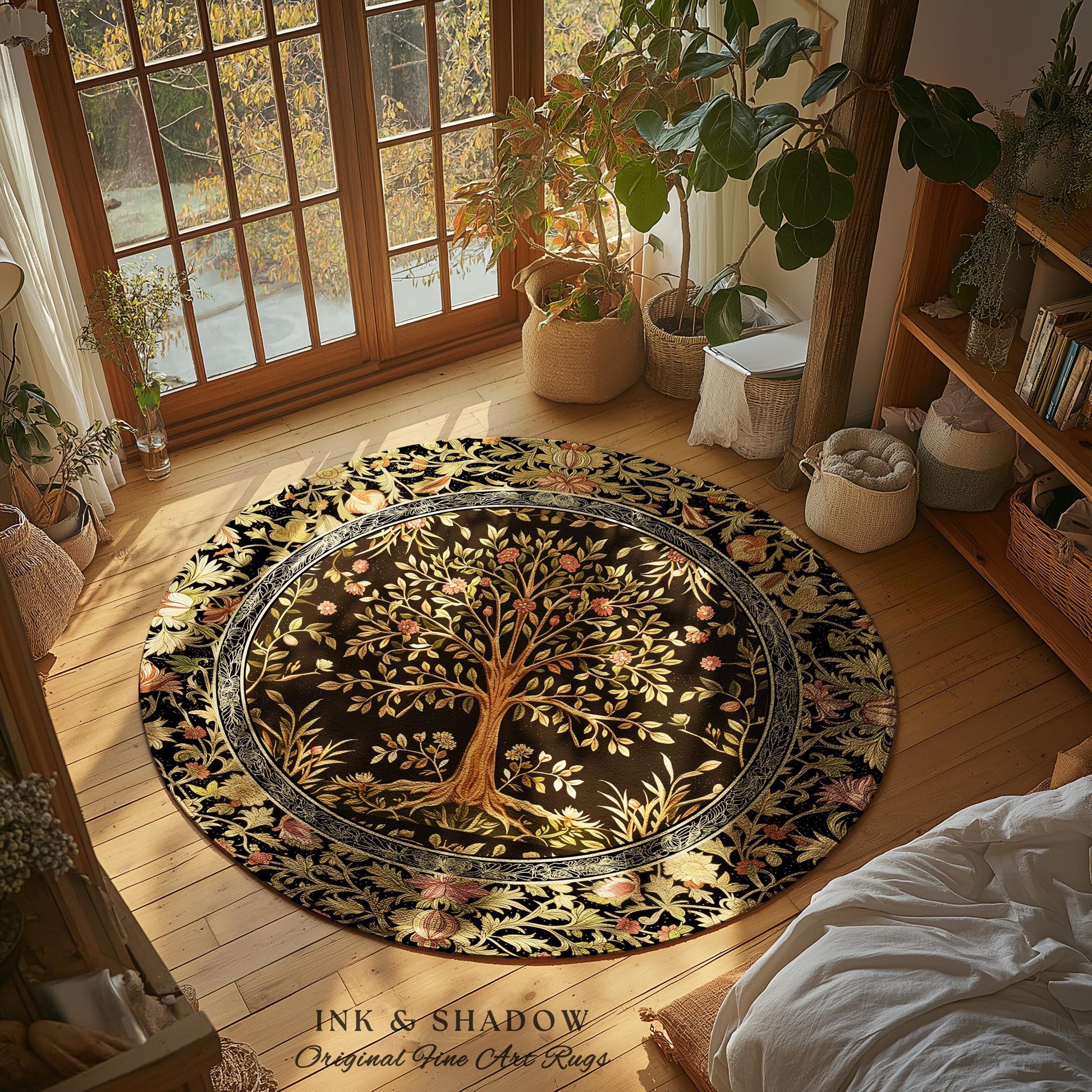 Baroque Forest Whimsical Accent Rug | Ornate Botanical Design Gothic Cottagecore Decor Romantic Fairycore Vintage Floral Bedroom Carpet |