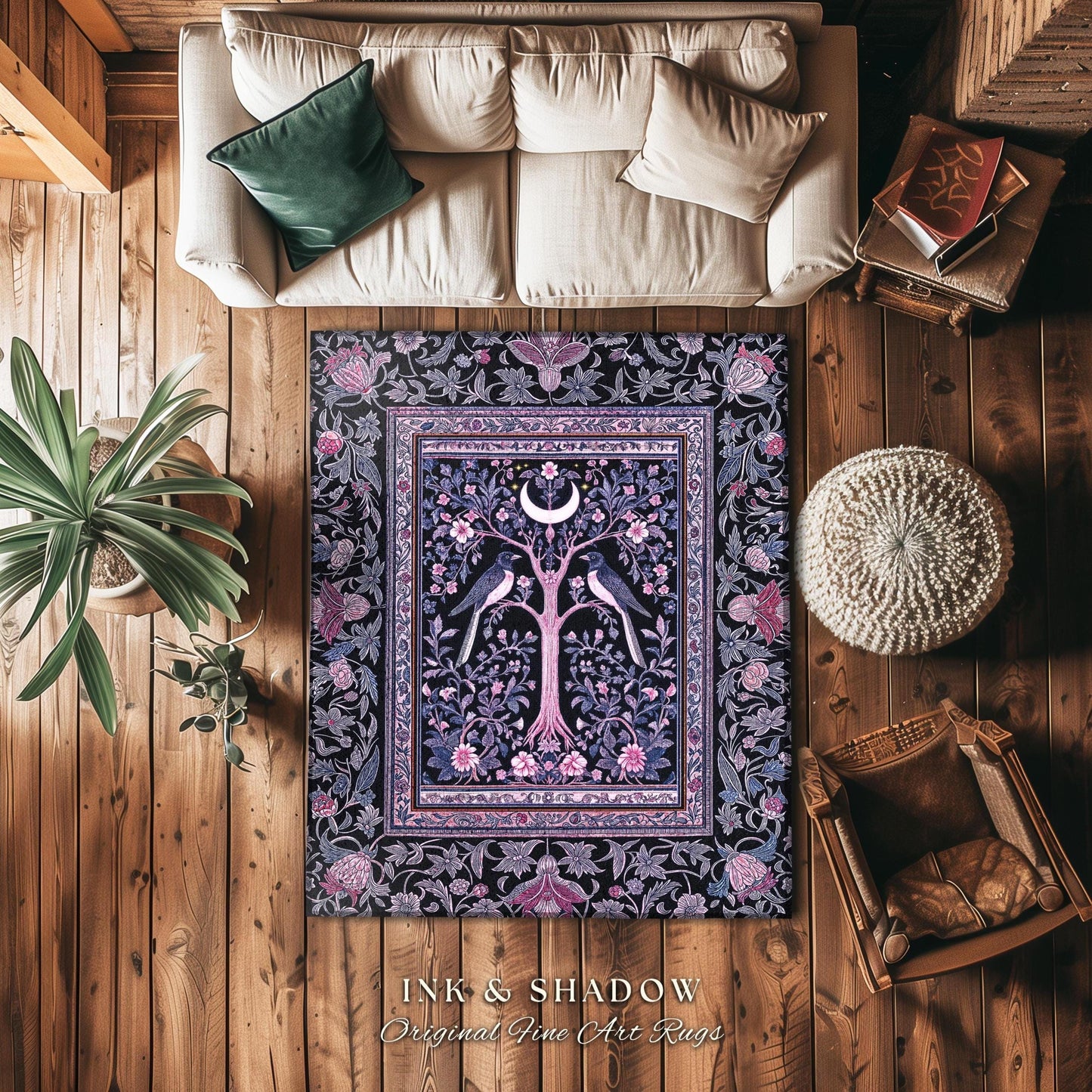 Magpie Ethereal Moon Gothic Rug | Baroque Pastel Purple Celestial Bedroom Accent Victorian Fairytale Inspired Decor Whimsigoth Bedroom Cozy