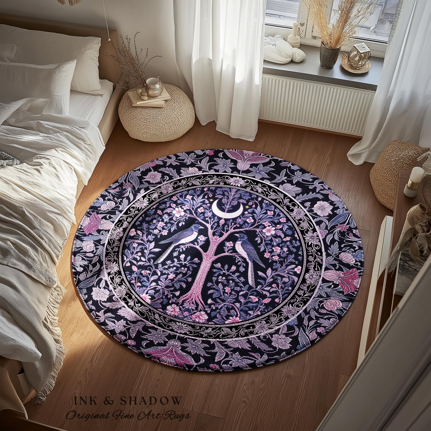 Magpie Ethereal Moon Gothic Rug | Baroque Pastel Purple Celestial Bedroom Accent Victorian Fairytale Inspired Decor Whimsigoth Bedroom Decor