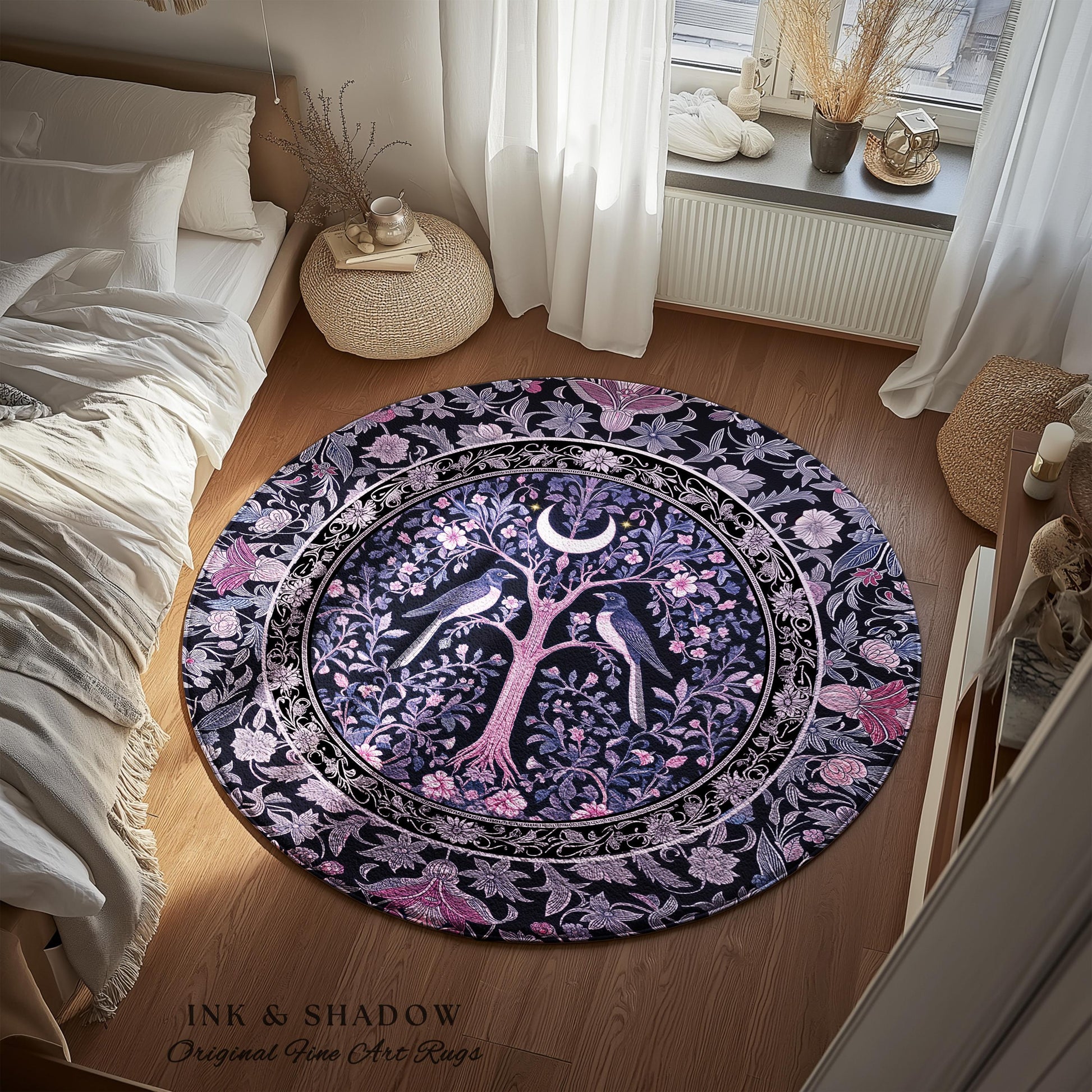 Magpie Ethereal Moon Gothic Rug | Baroque Pastel Purple Celestial Bedroom Accent Victorian Fairytale Inspired Decor Whimsigoth Bedroom Decor