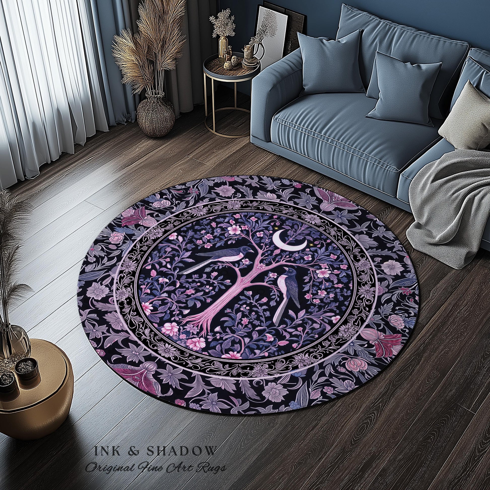 Magpie Ethereal Moon Gothic Rug | Baroque Pastel Purple Celestial Bedroom Accent Victorian Fairytale Inspired Decor Whimsigoth Bedroom Cozy