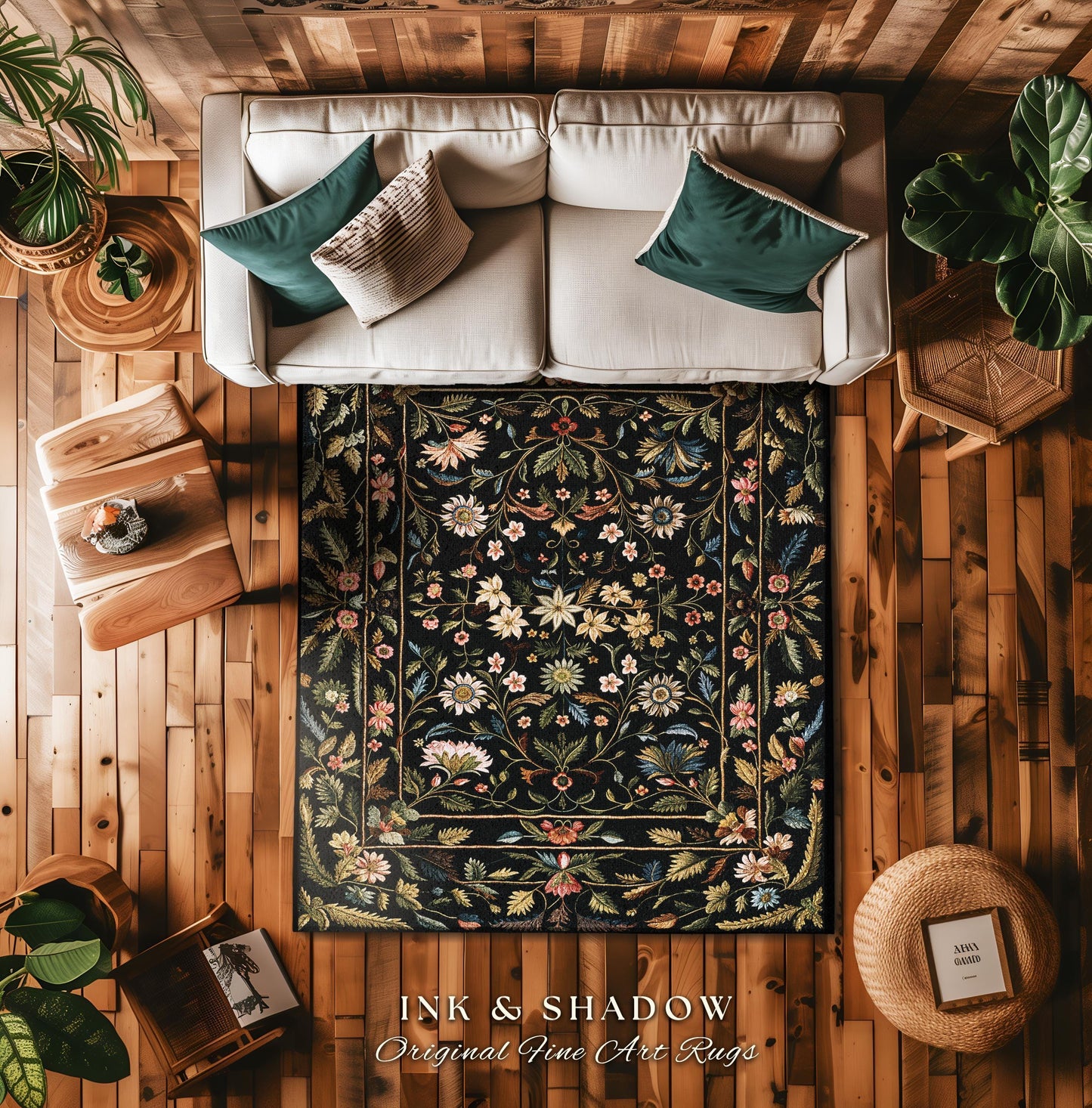 Floral Folk Art Area Rug | Scandinavian Wildflower Aesthetic Danish Pastel Home Decor Rustic Housewarming Gift Fairycore Bedroom Folklore |