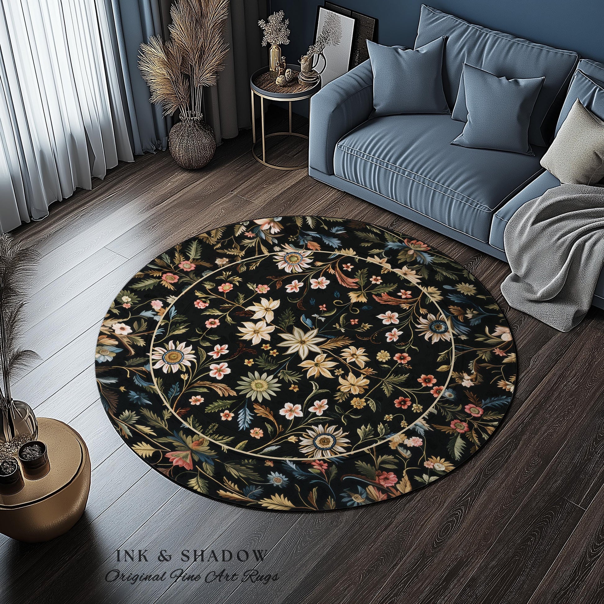 Floral Folk Art Area Rug | Scandinavian Wildflower Aesthetic Danish Pastel Home Decor Rustic Housewarming Gift Fairycore Bedroom Folklore |