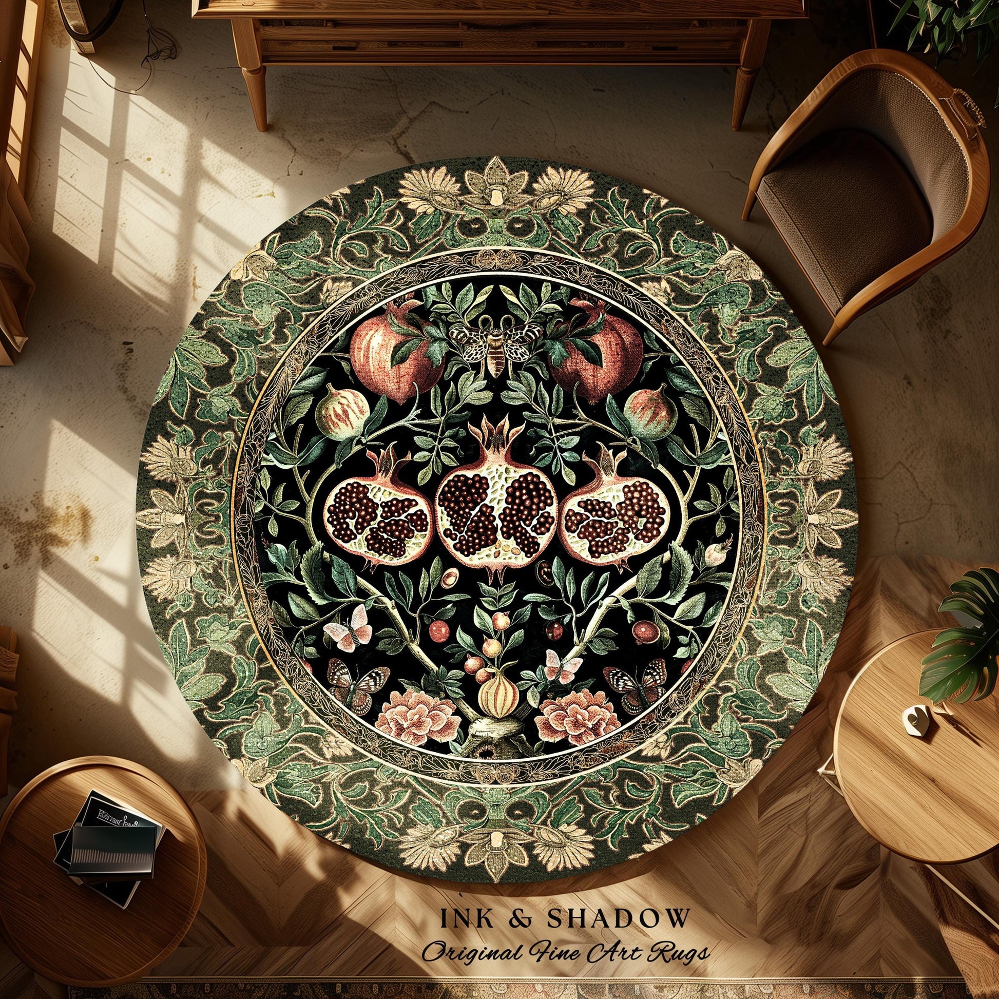 Forestcore Moody Maximalism Pomegranate Rug Earthy Whimsigoth Aesthetic, Floral Fairycore Grunge Medieval Nature Inspired Woodland Gothic