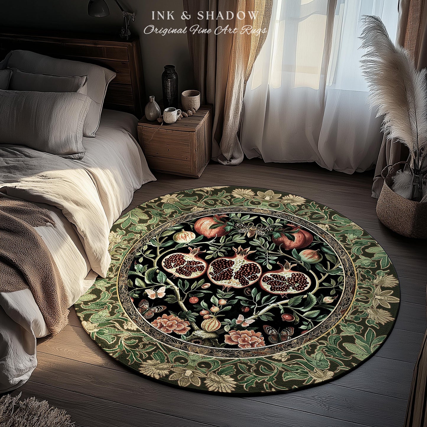 Forestcore Moody Maximalism Pomegranate Rug Earthy Whimsigoth Aesthetic, Floral Fairycore Grunge Medieval Nature Inspired Woodland Gothic
