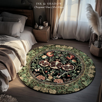 Forestcore Moody Maximalism Pomegranate Rug Earthy Whimsigoth Aesthetic, Floral Fairycore Grunge Medieval Nature Inspired Woodland Gothic