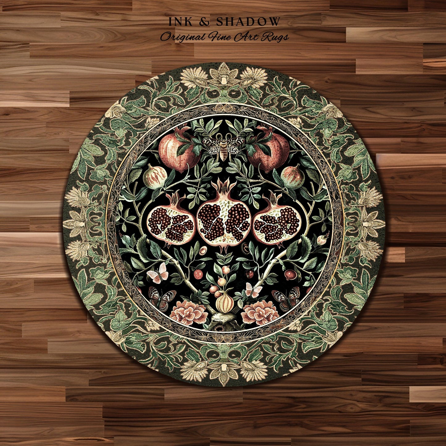 Forestcore Moody Maximalism Pomegranate Rug Earthy Whimsigoth Aesthetic, Floral Fairycore Grunge Medieval Nature Inspired Woodland Gothic