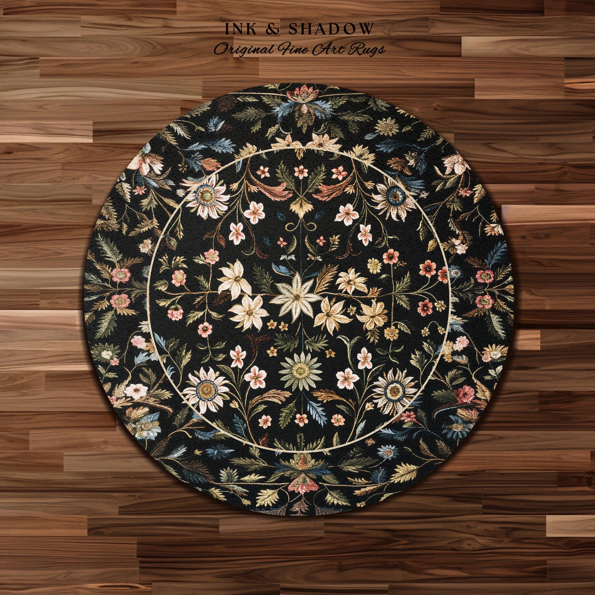 Floral Folk Art Area Rug | Scandinavian Wildflower Aesthetic Danish Pastel Home Decor Rustic Housewarming Gift Fairycore Bedroom Folklore |