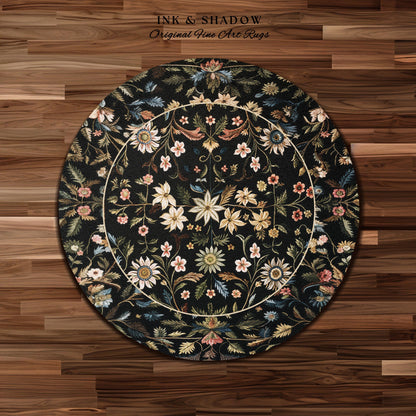Floral Folk Art Area Rug | Scandinavian Wildflower Aesthetic Danish Pastel Home Decor Rustic Housewarming Gift Fairycore Bedroom Folklore |