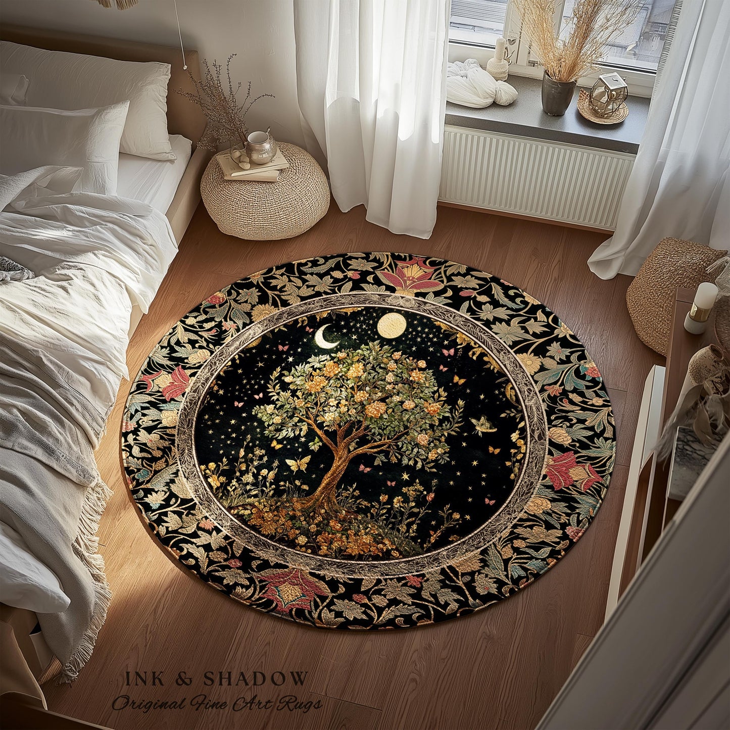 Rustic Medieval Fairycore Area Rug | Gothic Forest Home Decor Maximalist Aesthetic Housewarming Gift Parisian Living Room Accent Chateaucore