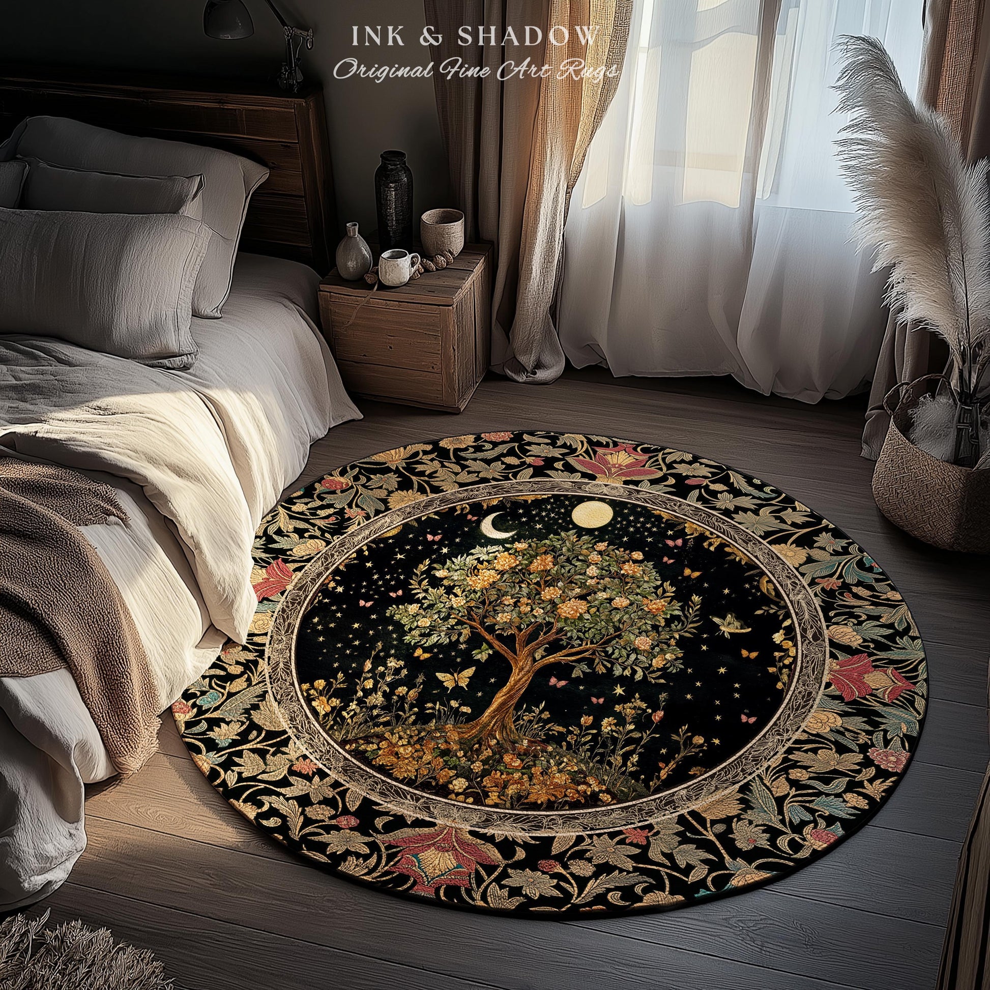 Rustic Medieval Fairycore Area Rug | Gothic Forest Home Decor Maximalist Aesthetic Housewarming Gift Parisian Living Room Accent Chateaucore