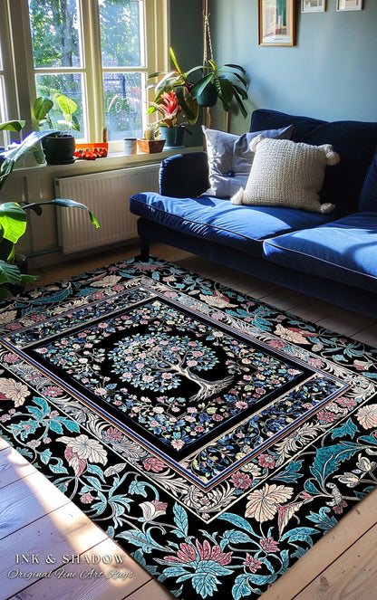 Timeless Folklore Tree Accent Rug | Gothic Floral Medieval Ornate Nature Motif Romantic Garden Aesthetic Tapestry Decor Maximalist Home |