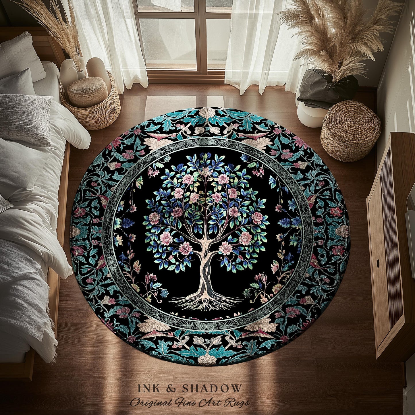 Timeless Folklore Tree Accent Rug | Gothic Floral Medieval Ornate Nature Motif Romantic Garden Aesthetic Tapestry Decor Maximalist Home |