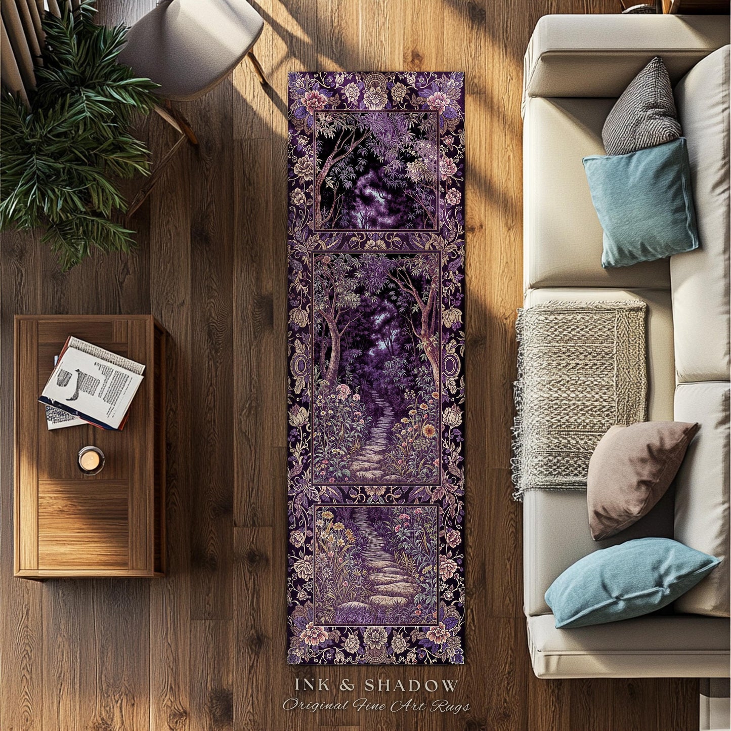 Magical Woodland Mushroom Rug | Fairytale Theme Woodland Botanical Aesthetic Whimsical Home Decor Bedroom Housewarming Gift Purple Woods |
