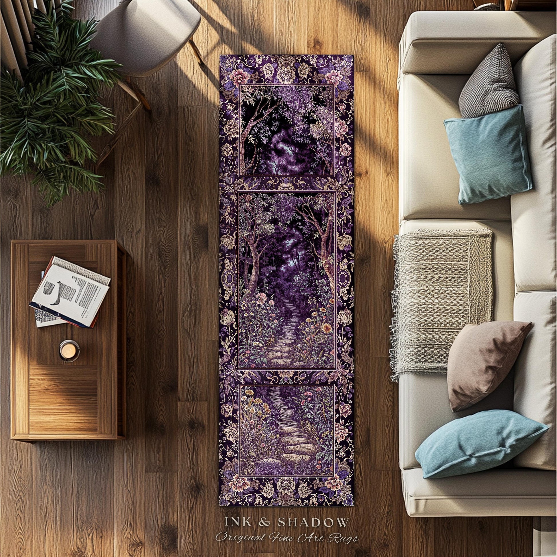 Magical Woodland Mushroom Rug | Fairytale Theme Woodland Botanical Aesthetic Whimsical Home Decor Bedroom Housewarming Gift Purple Woods |