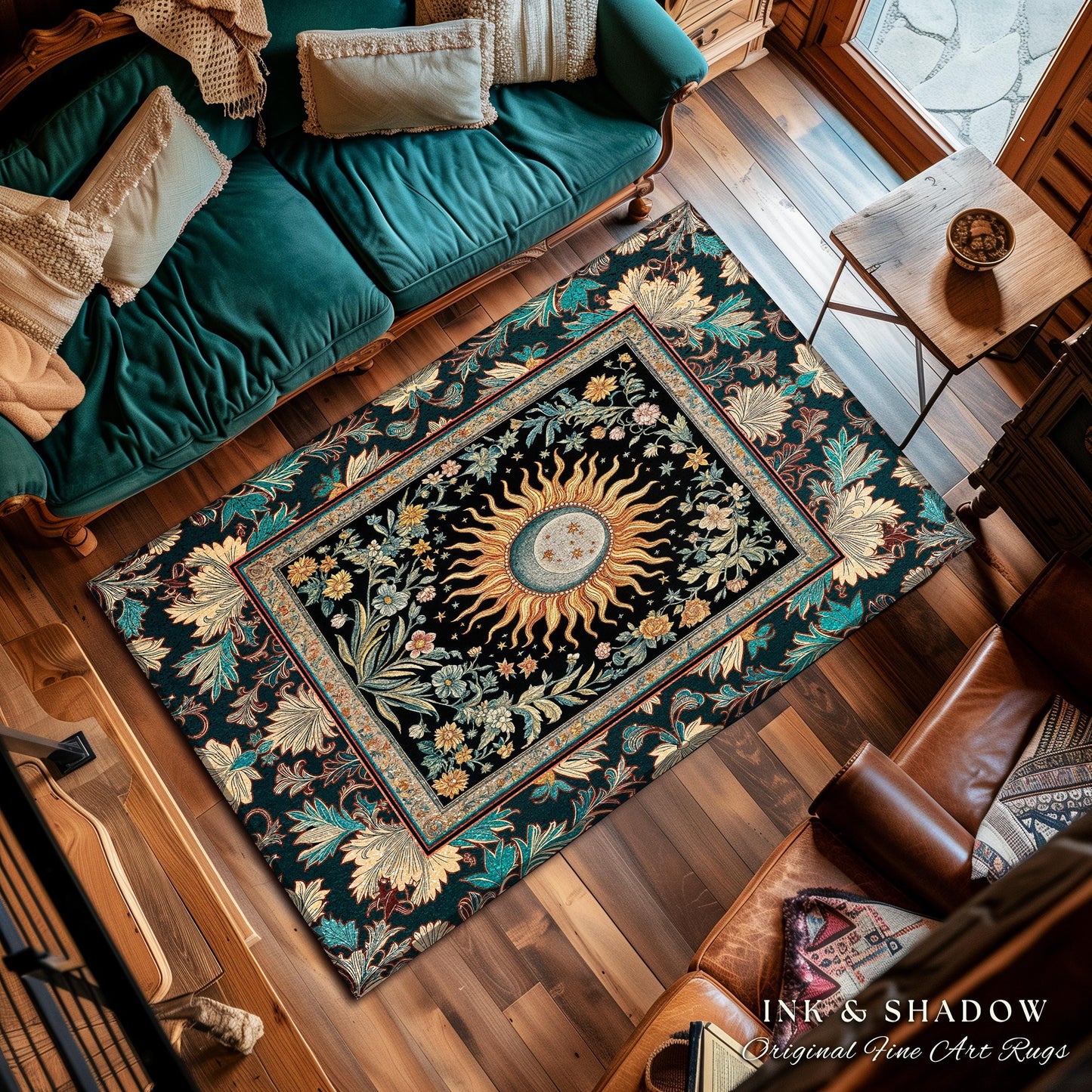 Celestial Sun Moon Rug | Gothic Tarot Astrology Bohemian Home Decor