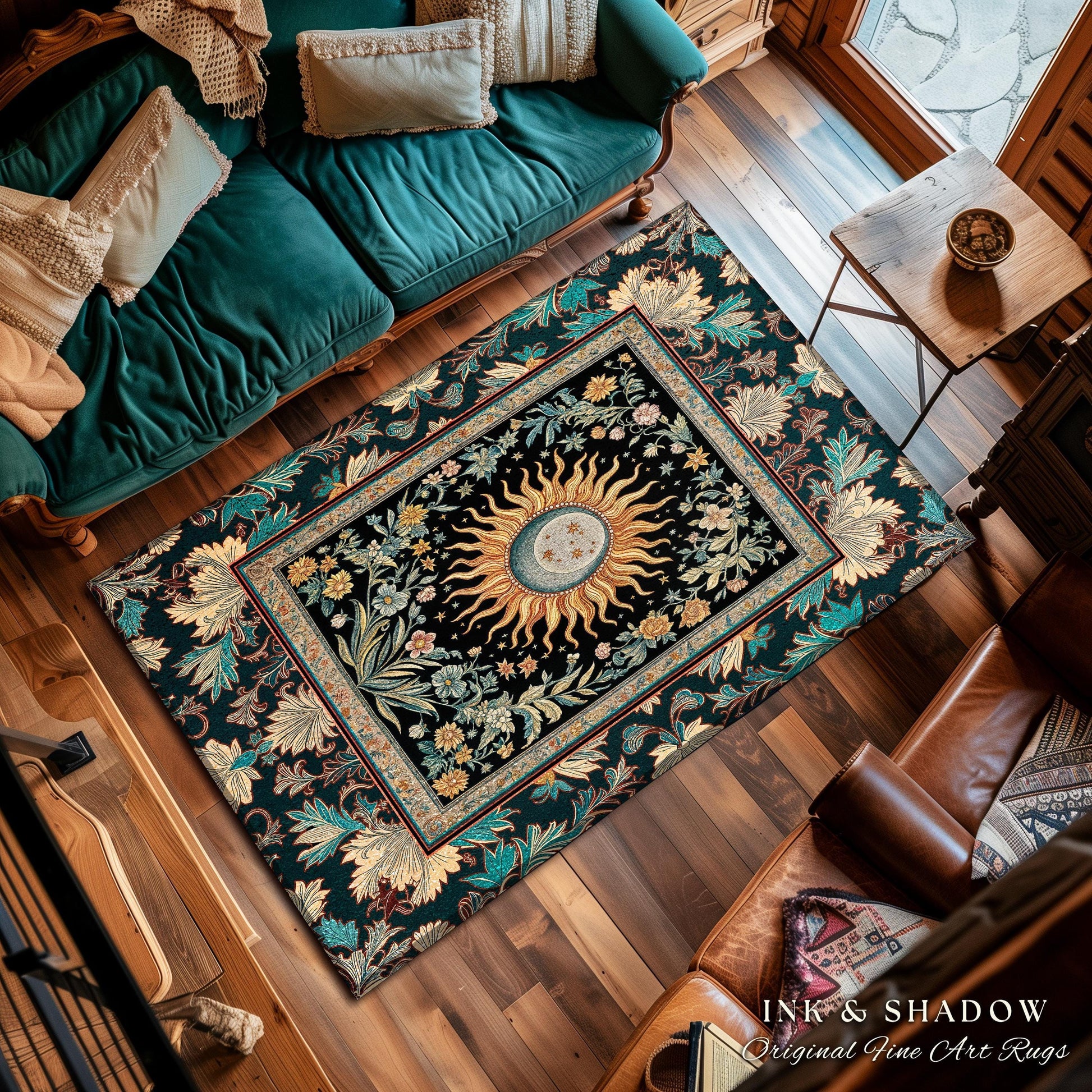Celestial Sun Moon Rug | Gothic Tarot Astrology Bohemian Home Decor