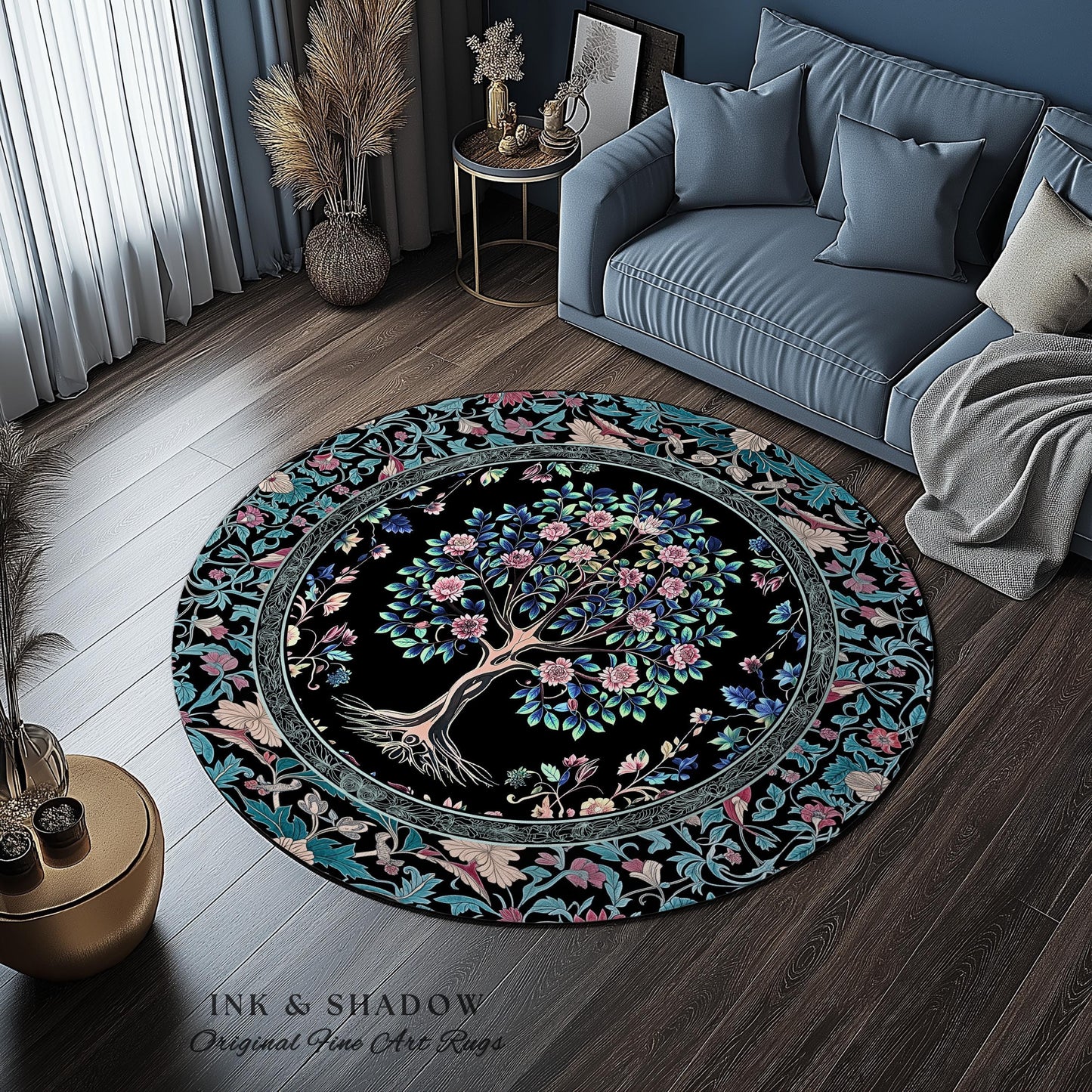 Timeless Folklore Tree Accent Rug | Gothic Floral Medieval Ornate Nature Motif Romantic Garden Aesthetic Tapestry Decor Maximalist Home |